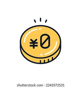 0yen and coin simple icon illustration material