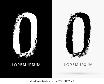 0,Zero ,Number ,grunge brush freestyle font, designed using black and white handwriting line shape, logo, symbol, icon, graphic, vector.