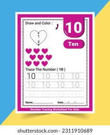 1 to 10 Number Tracing Worksheet For Kids