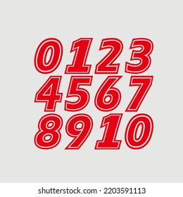 1 to 10 sticker number with red color