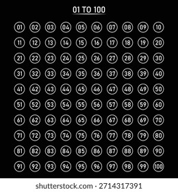 Conjunto de Vectores de cuadrícula de gráficos de números de 1 a 100: elemento gráfico de información y aprendizaje de modo oscuro.