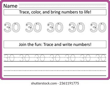 1 to 100 Number  Tracing worksheet 