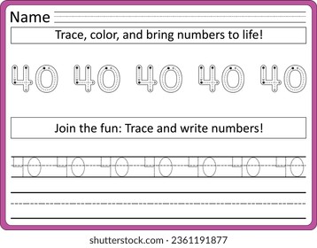 1 to 100 Number  Tracing worksheet 