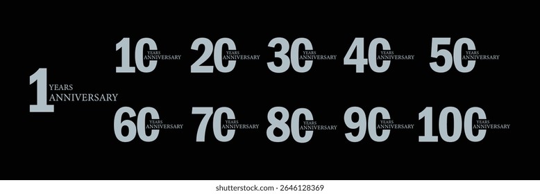 1 to 100 Years Digital anniversary logo collections. birthday number with technology concept for celebration event. Modern year icon template
