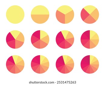 1 a 12 piezas de círculo diseño plano diseño de Vector rojo amarillo aislado fondo blanco