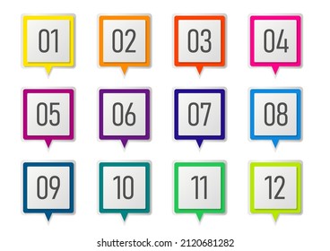 1 to 12 number square icon set that can be used for infographics
