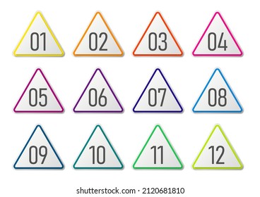 1 to 12 number Triangle icon set that can be used for infographics