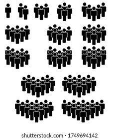 1 to 15 group of people icon set. simple icon set of people in group. crowd people.