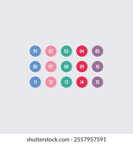 1 to 15 number circular icon set that can be used for infographics