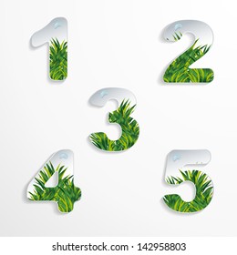  1 2 3 4 5 numbers with grass element and shadow effect  sample