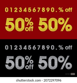 1, 2, 3, 4, 5, 6, 7, 8, 9, 0 numbers and percent % sign. Golden and Black Color Number. Vector Isolated Number. Discount numbers. Eps10.