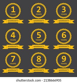 1 2 3 4 5 6 7 8 9 years warranty yellow letter with black background vector set 
