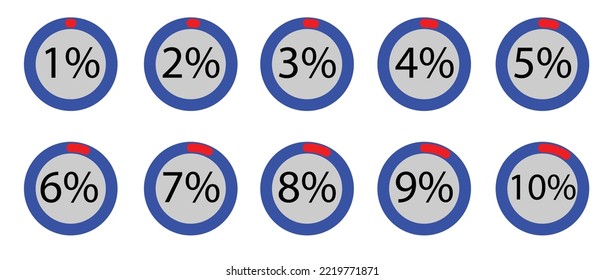 1%, 2%, 3%, 4%, 5%, 6%, 7%, 8%, 9% and 10% cycle infographs vectors.
