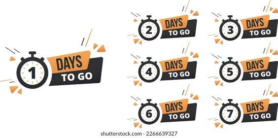 1, 2, 3, 4, 5, 6, 7 days left icon. Offer countdown date number vector. Sale promotion design banner. yellow and black design