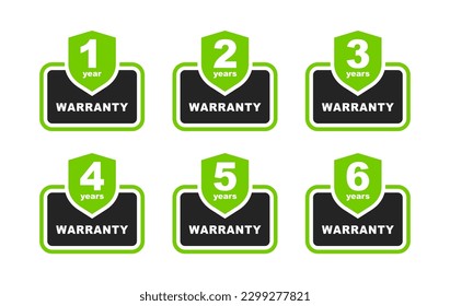 1, 2, 3, 4, 5, 6 years warranty label. Warranty badge. Vector illustration.