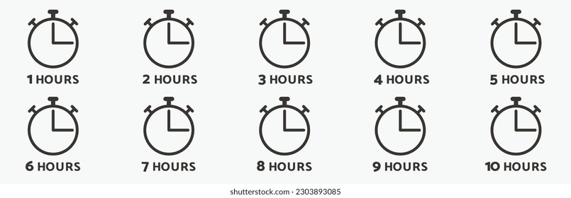 Icono de 1, 2, 3, 4, 5, 6, 7, 8, 9 y 10 horas establecido en fondo blanco para aplicaciones y sitios web