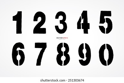 1, 2, 3, 4, 5, 6, 7, 8, 9, 0 - vintage numbers set isolated on white. Vector illustration.