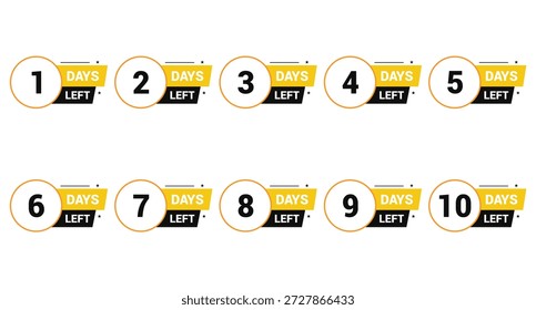 1, 2, 3, 4, 5, 6, 7, 8, 9 e 10 dias restantes Contagem regressiva número banner templates tempo ícone vetor design set