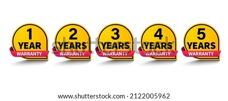 1, 2, 3, 4 and 5 years warranty label icon. Vector on isolated white background. EPS 10