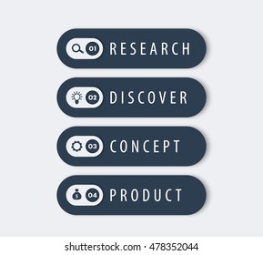 1, 2, 3, 4 steps template, progress chart, timeline, infographics elements, labels, dark blue, vector illustration