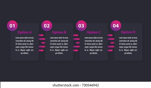 1, 2, 3, 4 steps, minimalistic infographics, dark version