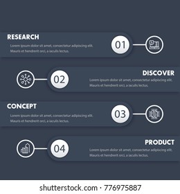 1, 2, 3, 4 steps, timeline, product development progress, infographics elements