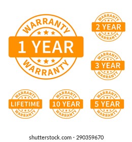 1, 2, 3, 5, 10 Years And Lifetime Warranty Label Or Seal Flat Vector Icon