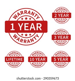 1, 2, 3, 5, 10 years and lifetime warranty label or seal flat vector icon