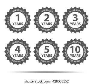 1, 2, 3, 5, 10 years warranty label flat icon sticker