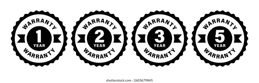 1, 2, 3, 5 year warranty logo vector black and white color for product assurance coverage quality trust.