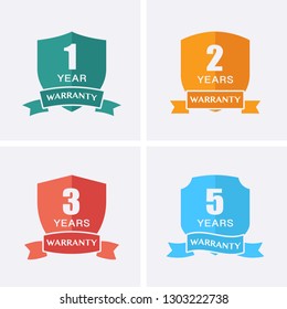 1, 2, 3 and 5 years Warranty Icons isolated on Shield Medal. Vector