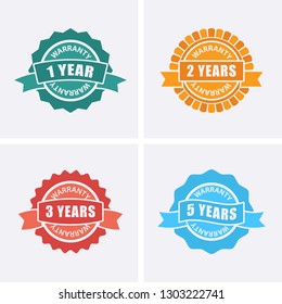1, 2, 3 and 5 years Warranty Icons isolated on Certified Medal. Vector