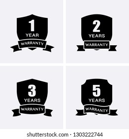 1, 2, 3 and 5 years Warranty Icons isolated on Shield Medal. Vector