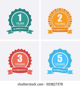 1, 2, 3 and 5 years Warranty Icons isolated on Certified Medal. Flat vector