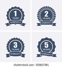 1, 2, 3 and 5 years Warranty Icons isolated on Certified Medal. Vector