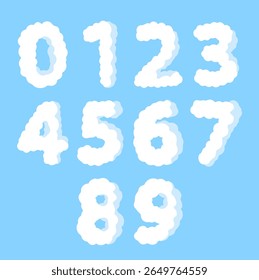 1 2 3 English Alphabet Shape White Cloud Isolated on Black Background. Graphic Designer Resource