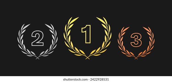 1, 2, 3 medals icons. Top medals. Flat style. Vector icons