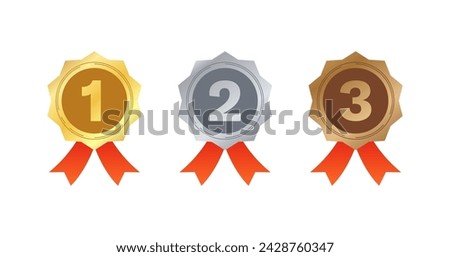 1, 2, 3 medals icons. Gold, silver and bronze medal. Flat style