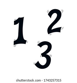1, 2, 3 Zahlen handgezeichnete Vektorgrafik. Top Plätze.