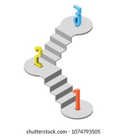 1 2 3 steps stair isometric view, infographic concept, vector eps 10