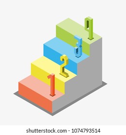 1 2 3 steps stair isometric view, infographic concept, vector eps 10