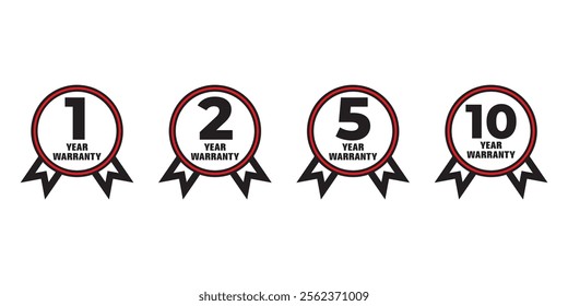 1, 2, 5 and 10 years warranty in Circle in Black color icon vector Illustration.