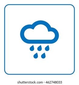 1 of 25 signs forecast weather. Cloud and rain icon. Web cartoon sign, isolated on white background. Symbol nature, rainy. Meteorology information. Blue silhouette. Flat design. Vector illustration