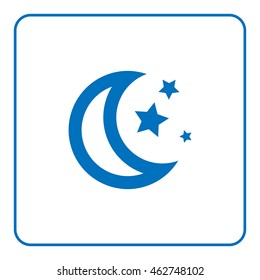 1 of 25 signs forecast weather. Web cartoon sign, isolated on white background. Symbol of nature, night. Meteorology information. Blue silhouette. Flat style design graphic. Vector illustration