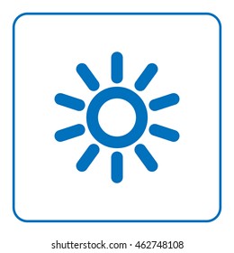 1 of 25 signs forecast weather element. Sun icon. Web cartoon sign, isolated on white background. Symbol of nature, shiny and sunny morning. Meteorology information. Flat style. Vector illustration