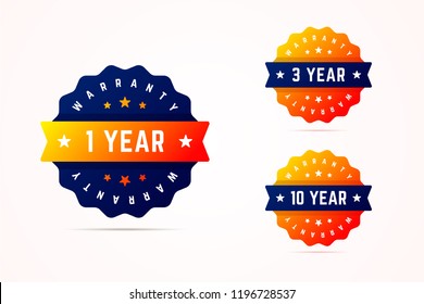 1, 3 and 10 years warranty stickers. Vector illustration for products or services.