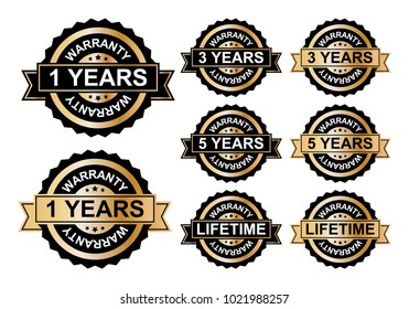 1, 3, 5, and lifetime warranty golden icons vector