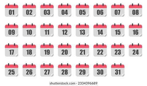 1 a 31 días Calendario planos gráficos rojos