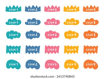 1 to 5 colorful doodle step heading set. Childish style icon collection with numbers