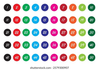 1 to 50 number chart, colorful number board for kindergarten. Vector illustration.